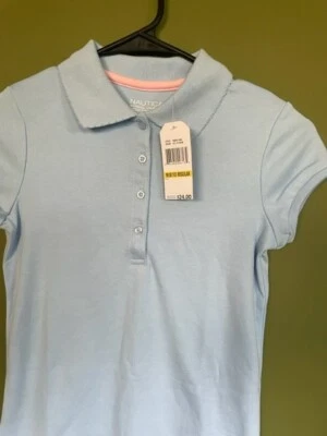 Nautica LIGHT BLUE Girls' School Uniform Short Sleeve Polo Shirt, US 8-10 Regula - Image 1 of 4