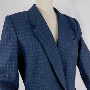 VTG Sasson Women Blue Plaid Suit Blazer Skirt 2 Pc Sz 12 - Picture 1 of 15