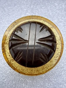 Rare Vintage Carved Brown Bakelite & Lucite Button - Picture 1 of 15
