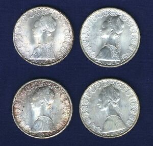 ITALY 500 LIRE  "COLUMBUS" SILVER COINS: 1964, 1965, 1966, & 1967, UNCIRCULATED