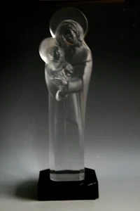 LARGE LALIQUE CRYSTAL MADONNA AND CHILD / VIRGIN MARY AND BABY JESUS FIGURE - Picture 1 of 4