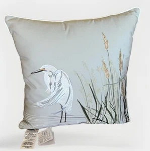 NWT "RightSide" Design White Egret Embroidered Saltmarsh Indoor/Outdoor Pillow - Picture 1 of 9