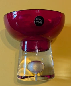 Hand Made Red & Clear Glass stemball candle holder M&S Marks Spencer - Picture 1 of 4