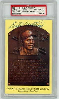 1964 Baseball HOF Postcard EDDIE MATHEWS Autographed - PSA  Authentic - Image 1 of 2