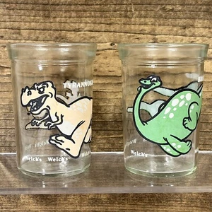 Lote de 2 vasos de dinosaurio Welchs Jelly Jar Tyrannosaurus Rex y Brontosaurus 1988 - Imagen 1 de 7
