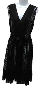 Alfani Women Ladies Black Sheer Dressy Sleeveless V Neck Belted Dress Sz L NWOT - Picture 1 of 5
