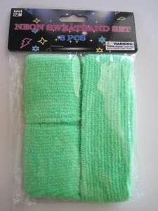 Sweatband Wristaband Set 3 Pieces Neon Green New Costume - Picture 1 of 3