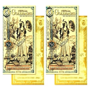 LOT 2 X 5 NEVADA GOLDBACK AURUM 24KT GOLD FOLIENSCHEIN BU 1:200 OZ .999 FEINGOLD - Bild 1 von 9