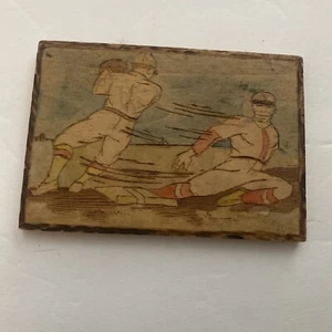Dibble Studio Baseball Safe At Second Harry Ungar Pyrography  - Picture 1 of 4