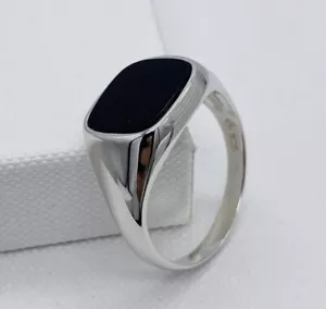 925 Sterling Silver Onyx Square Signet Ring Brand New G to Z All Sizes - Picture 1 of 6