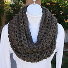 Infinity Scarf Winter Loop Cowl Taupe Gray Grey Brown Wool Acrylic, Crochet Knit