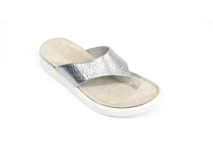 Ecco Corksphere Sandals New sz 11 Flip Flops Women Silver Leather Toe Post Thong - Picture 1 of 10