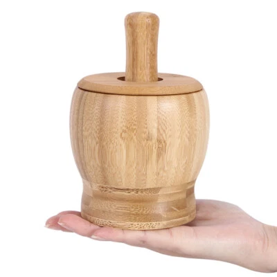 Tigela de madeira de bambu e pilão alho pestal remédio moagem - Imagem 1 de 4