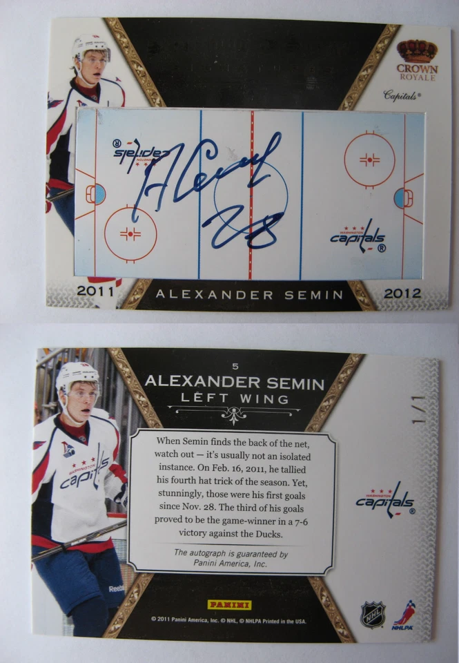 Panini Crown Royale 2011-12 superficie rascadora automática negra Alexander Semin 1/1 Foto 1 de 1