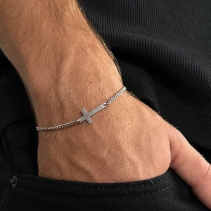 Men’s Faith Bracelet – Small Silver Cross on Cable Chain SA016 - Picture 1 of 4