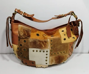 BOLSO DE MANO AQUA MADONNA CUERO MARRÓN TOSTADO ANTÍLOPE PELO 18X13 - Imagen 1 de 11