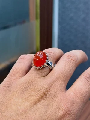 Natural red Yemeni Aqeeq (agate) Ring for men in 925 silver - Image 1 of 3