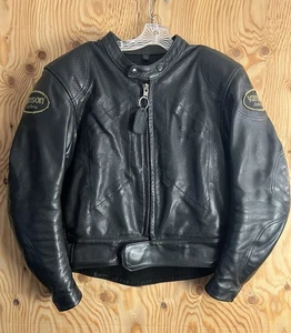 VTG Vanson Leather Heavyweight Motorcycle Jacket w/ Armor + Patches Mens 44 USA - Picture 1 of 24