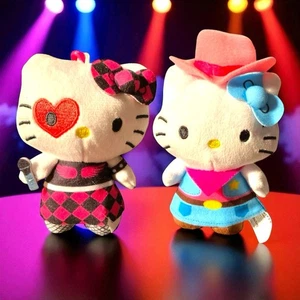 2 Sanrio Hello Kitty Plush Danglers 4.5 Inches Keychain Rockstar 🎸& Cowgirl New - Picture 1 of 13