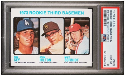 Tarjeta de novato Mike Schmidt 1973 Topps PSA 8 casi nueva-como nueva #615 recién grado centrada patio Foto 1 de 2