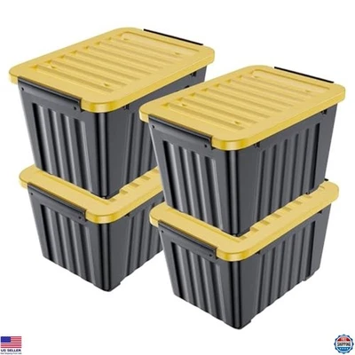 97 кварт штабелируемые пластиковые контейнеры для хранения с желтыми крышками и защелкивающимися пряжками, - Изображение 1 из 4