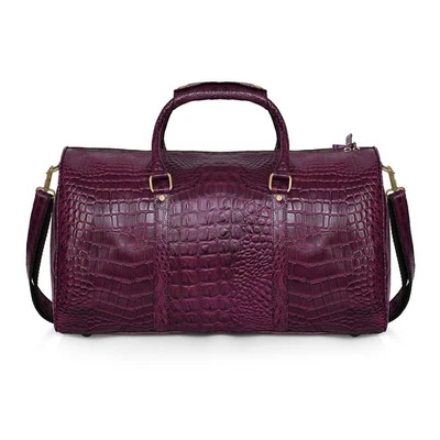 Sac De Sport En Cuir Véritable Imprimé Crocodile Violet Unisexe Bagages Cabine - Photo 1/4
