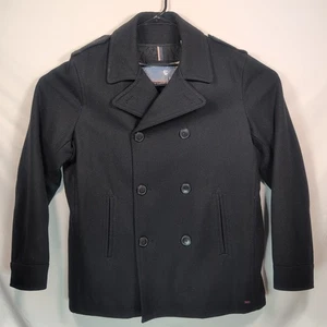 Chaqueta Abrigo Levi's Mezcla Lana Guisante Para Hombre Talla Mediana Negra Cálida Botón Frontal - Imagen 1 de 8