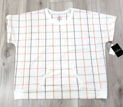 Cuddl Duds Pajama Top Women's 1X White Plaid New - Image 1 of 4