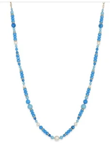 $148 Kate Spade Azure Allure blue bead  faux pearl 33" station necklace 127K - Picture 1 of 10