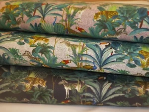 TROPICAL JUNGLE DESIGN Cotton Fabric - Crafts Cushions Dressmaking in 3 COLOURS - Picture 1 of 8