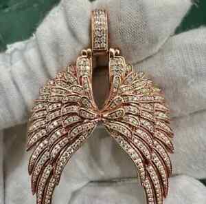 1.90Ct Round Good Cut Moissanite Angel Wing Men Pendant Rose Gold Plated Silver
