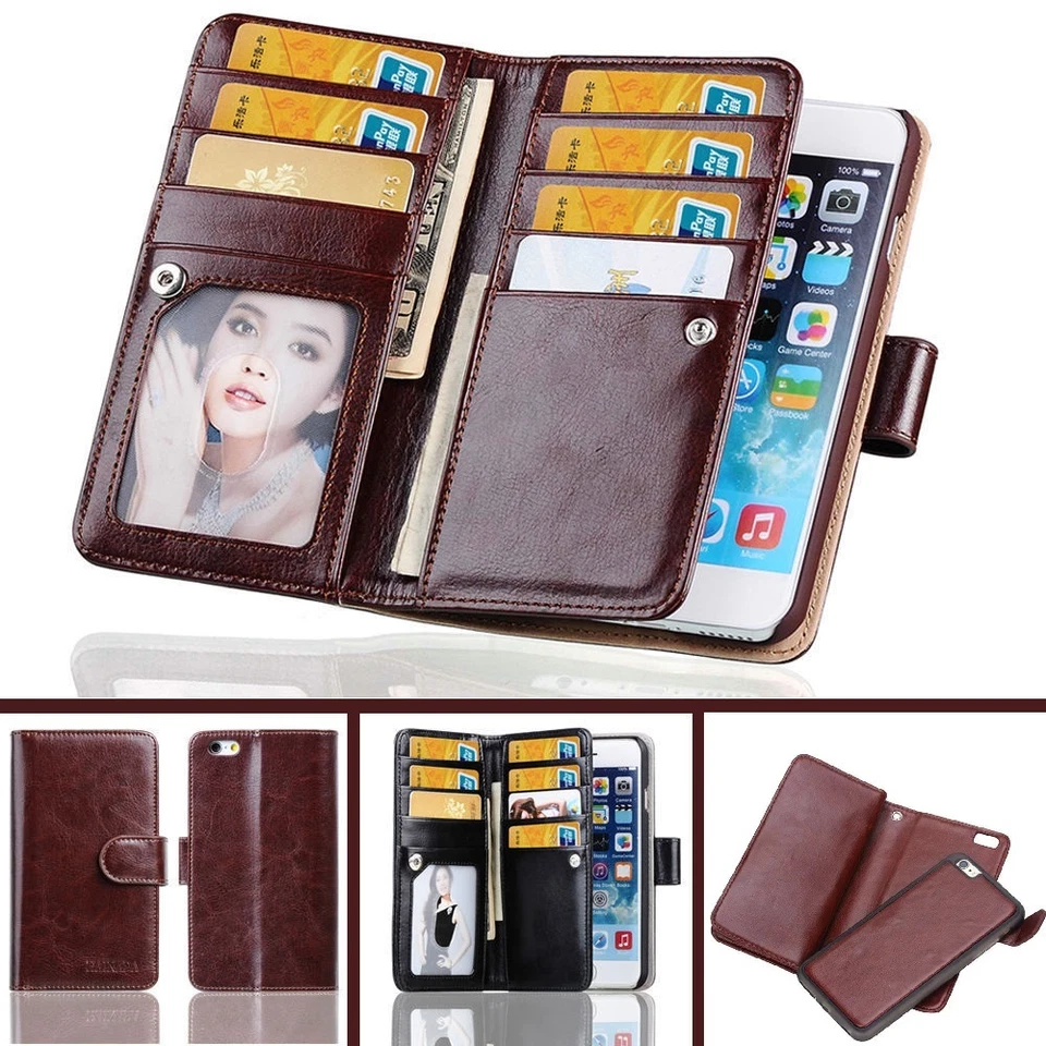 Super Luxury Retro Vintage Senior leather Multfunction Wallet For iPhone Samsung - Image 1 of 4