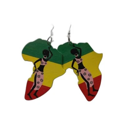 African Women Lady Wood Earrings - Image 1 of 3