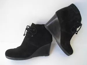 VIA SPIGA SUEDE BLACK LEATHER WEDGE 3 "HEEL WOMEN'S US 7 EUR 37.5 $180 FREE S/H - Picture 1 of 8