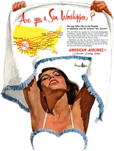 Al Parker American Airlines SUN WORSHIPPER Flagship To Arizona Sun Country 52 Ad - Picture 1 of 1