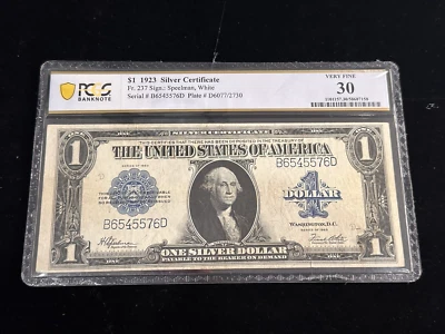 $1 1923 Silver Certificate PCGS VF30 Fr. 237 Speelman, White - Image 1 of 4