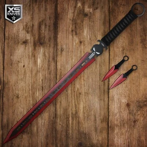 27" NINJA SWORD Red Skull MACHETE Tactical Full Tang Katana & Throwing Knives - Picture 1 of 6