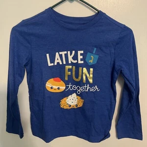 Hanukkah Latke Fun Together Kids Blue Long Sleeve T-shirt Cat & Jack (6/7)- NEW! - Picture 1 of 4