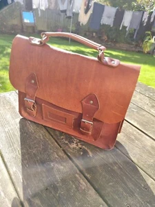Handmade Antique Rustic Brown Leather Satchel Bag Shoulder Handbag Briefcase RS5 - Picture 1 of 16