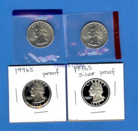 1996 P D S S Quarters Proof/Silver Proof/BU -4 Coin Set Cover