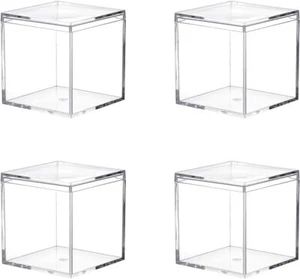 Caja Acrílica Transparente con Tapa Paquete de 4 Pequeña Caja Acrílica con Tapa Plástico Cuadrada C... - Imagen 1 de 4