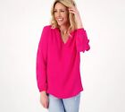 Peace Love World Gathered Sleeve Woven Blouse Shirt Power Pink XS New