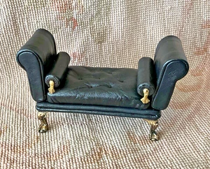 Dollhouse Miniature Black Leather Bench Sofa Lounge Seat Bolsters 1258 - Picture 1 of 7
