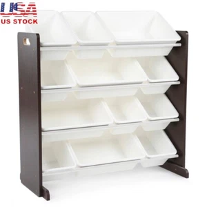Toy Storage Organizer W/ 12 Bins Durable MDF Anti-Tip Design Kids Room Rectangle - Picture 1 of 5