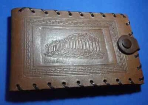 Greece Vintage Leather Wallet Parthenon, Athens 14.70 cm x 9.50 cm Brown UNUSED - Picture 1 of 7