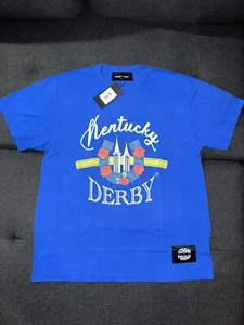 Camicia Homme Femme Kentucky Derby nuova con etichetta taglia media blu prezzo al dettaglio consigliato $85,00 150 anni Cele - Foto 1 di 8