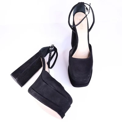 SCHUTZ Luan Suede Platform Heels Black Mary Jane Strap Square Toe Women's 8.5 - Image 1 of 4