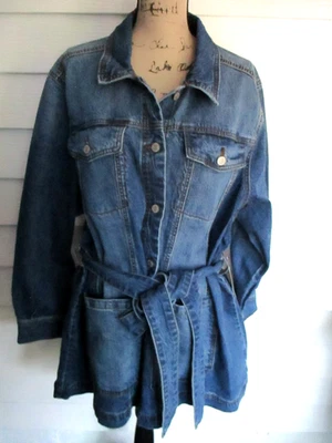 Chaqueta vaquera Terra & Sky azul denim con cinturón talla 2X nueva con etiquetas Foto 1 de 4