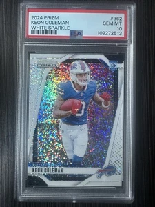 KEON COLEMAN 2024 PANINI PRIZM WHITE SPARKLE RC #362 GEM PSA 10 BUFFALO BILLS - Photo 1/2
