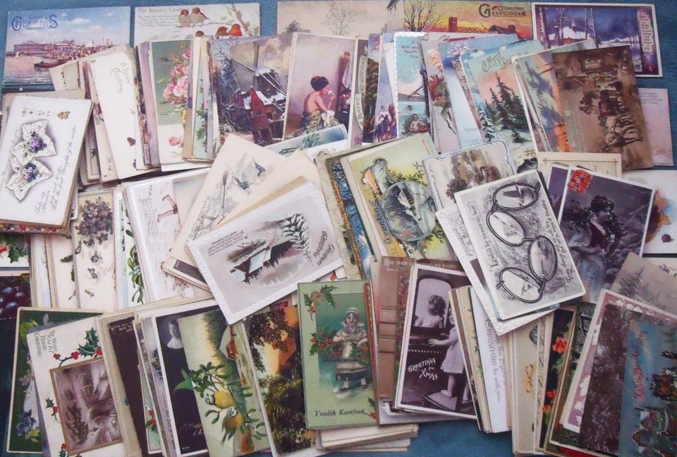 Collection x 321 CHRISTMAS Greetings Postcards 1900s to c1950s Bulk Lot - Image 1 of 4